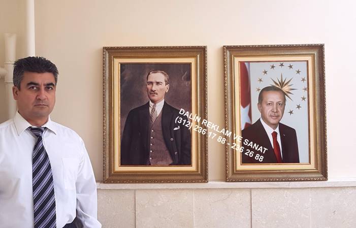 ATATÜRK VE CUMHURBAŞKANI RECEP TAYYİP ERDOĞAN MAKAM ODASI RESMİ TABLOSU ÇERÇEVE MODELİ DL 6241 PASPARTOLU